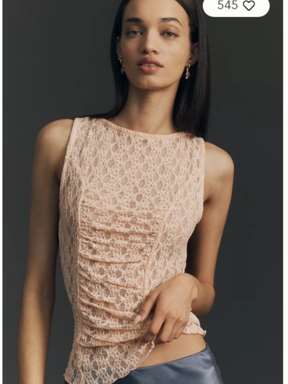 NWT Anthropologie Ruched Lace Tank in Peach size M